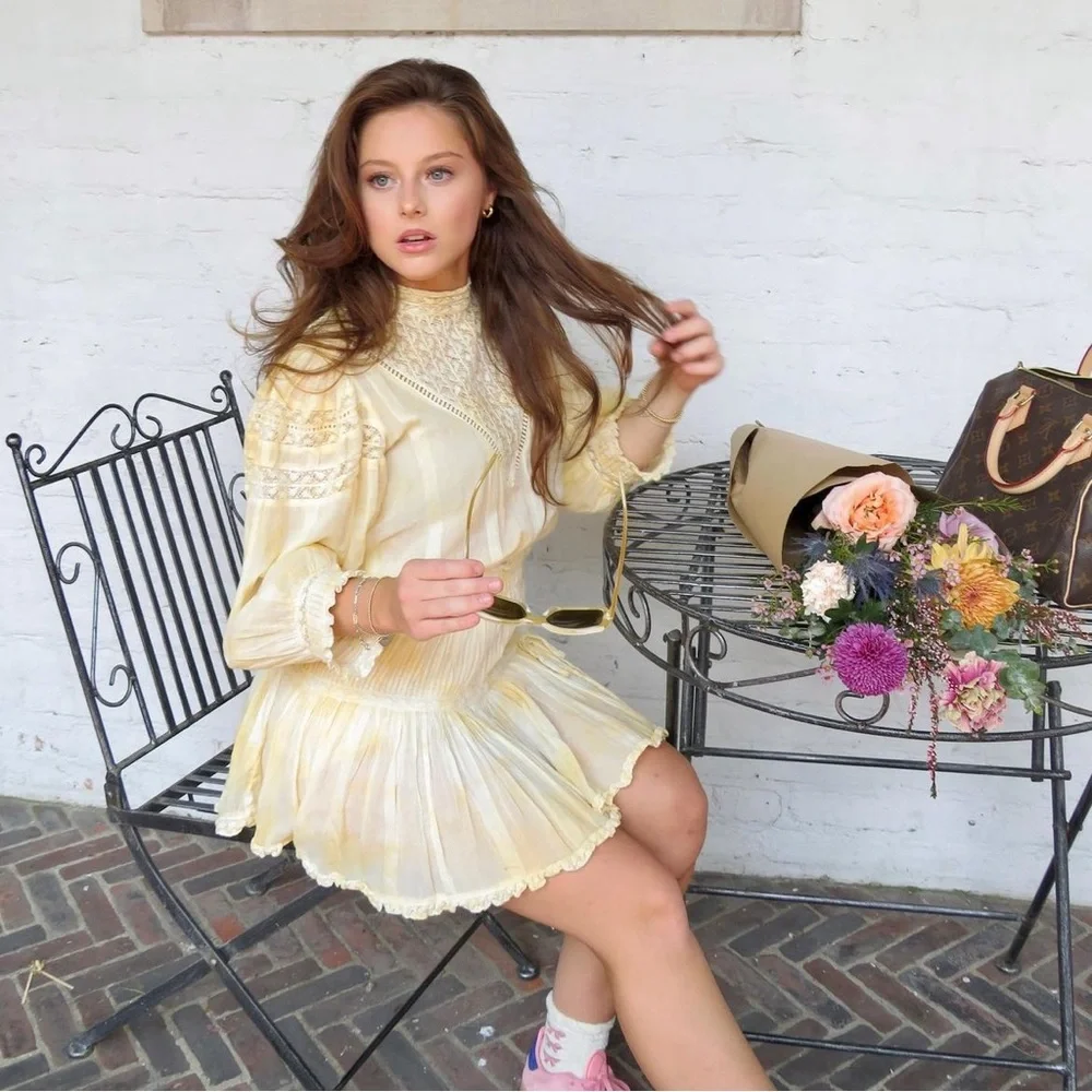 LoveShackFancy Viola Dress in Lemon Drop - Picture 7 of 8